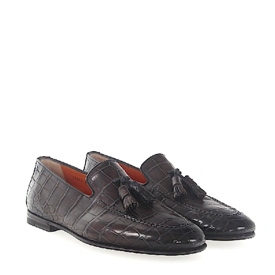 Shop Santoni Loafers 15608 In Brown