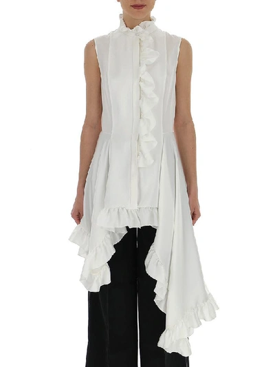 Shop Alexander Mcqueen Ruffle Trim Asymmetric Blouse In White