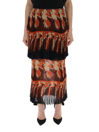 Shop Fendi Parrot Print Pleated Tiered Skirt In Multi