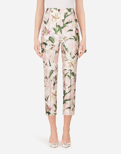 Shop Dolce & Gabbana Lily-print Shantung Pants In Pink