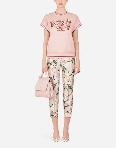 Shop Dolce & Gabbana Lily-print Shantung Pants In Pink