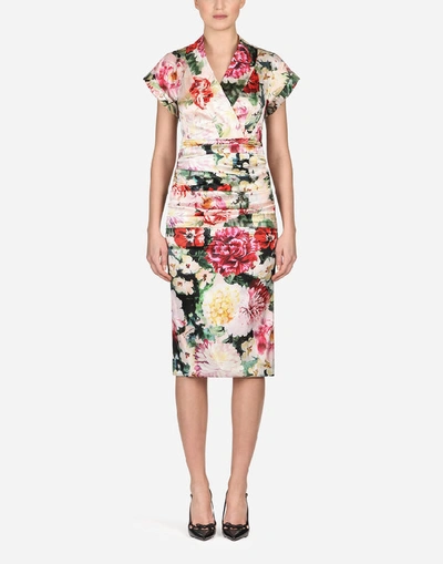 Shop Dolce & Gabbana Dress In Printed Silk Satin In Floral Print