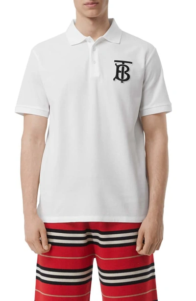 Shop Burberry Warren Patch Short Sleeve Pique Polo In White