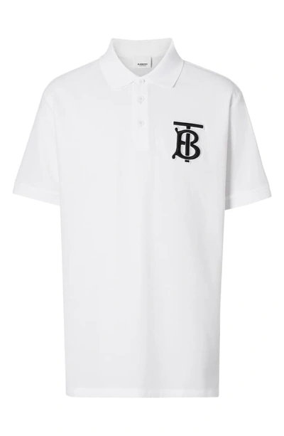 Shop Burberry Warren Patch Short Sleeve Pique Polo In White