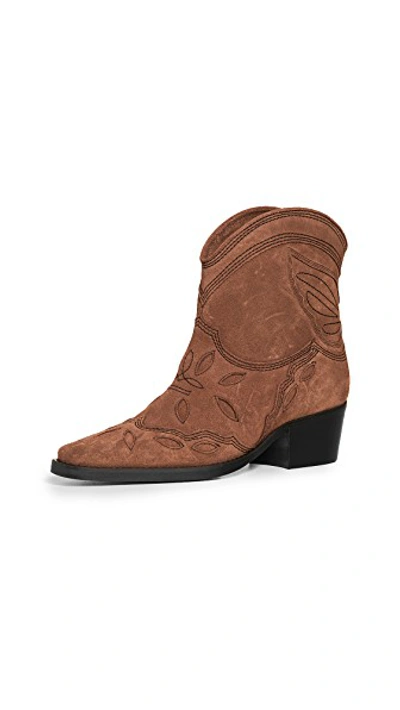 Shop Ganni Low Texas Boots In Tapioca