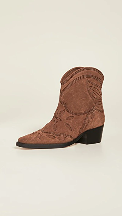 Shop Ganni Low Texas Boots In Tapioca