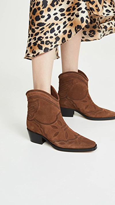 Shop Ganni Low Texas Boots In Tapioca