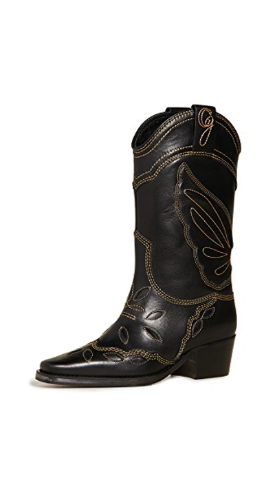 Shop Ganni High Texas Boots In Black