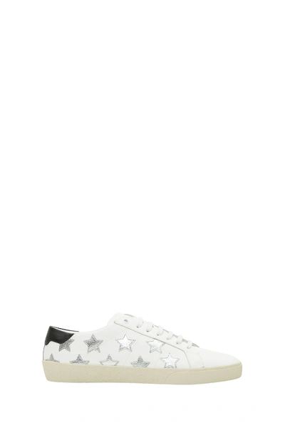 Shop Saint Laurent Court Classic Sneakers With Silver Stars In Argento
