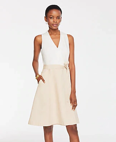 Shop Ann Taylor Petite Two Tone Flare Pocket Dress In White Multi