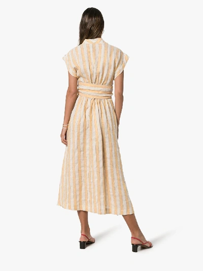 Shop Three Graces Clarissa Striped Linen Bow Detail Dress In Neutrals