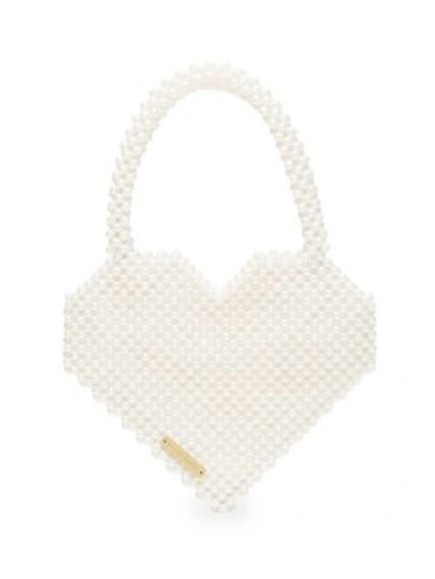 Shop Loeffler Randall Maria Beaded Heart Tote In Pearl