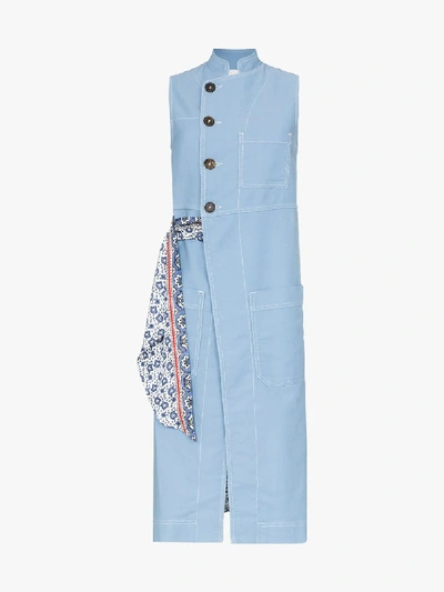 Shop Chloé Silk Print Denim Waistcoat Jacket In Blue