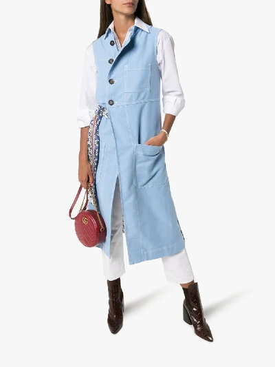 Shop Chloé Silk Print Denim Waistcoat Jacket In Blue