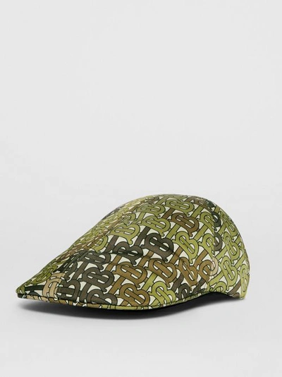 Shop Burberry Monogram Print Nylon Flat Cap In Khaki Green