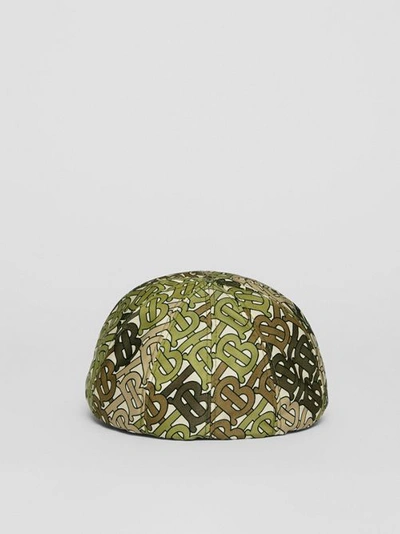 Shop Burberry Monogram Print Nylon Flat Cap In Khaki Green