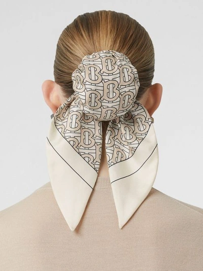 Shop Burberry Monogram Print Silk Hair Scarf In Sesame