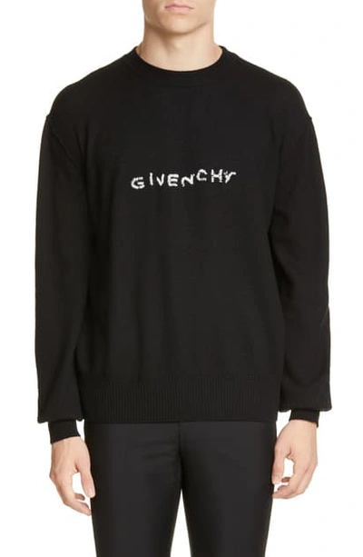 Shop Givenchy Embroidered Logo Wool Sweater In Black