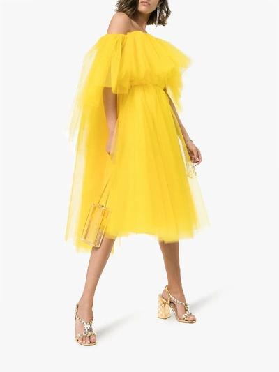 Shop Carolina Herrera Off Shoulder Bandeau Tulle Silk Dress In Yellow