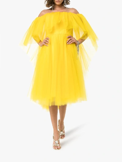 Shop Carolina Herrera Off Shoulder Bandeau Tulle Silk Dress In Yellow