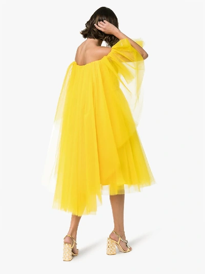 Shop Carolina Herrera Off Shoulder Bandeau Tulle Silk Dress In Yellow