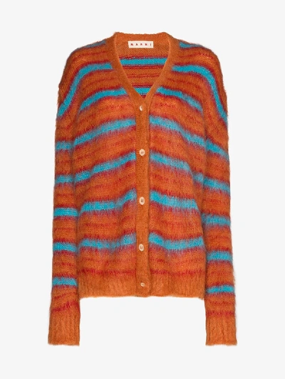 Shop Marni Striped Knit Cardigan In Orange