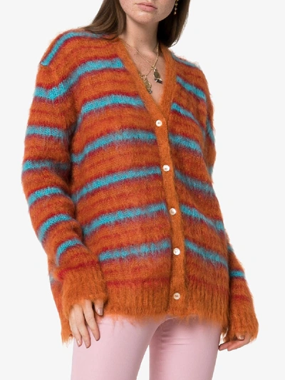 Shop Marni Striped Knit Cardigan In Orange