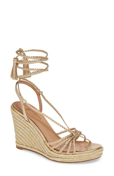 Shop Aquazzura Savannah Wedge Sandal In Soft Gold