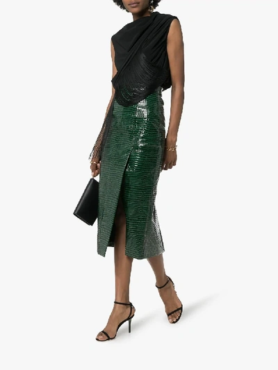 Shop Aleksandre Akhalkatsishvili Crocodile-effect Midi Skirt In Green