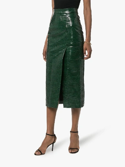 Shop Aleksandre Akhalkatsishvili Crocodile-effect Midi Skirt In Green