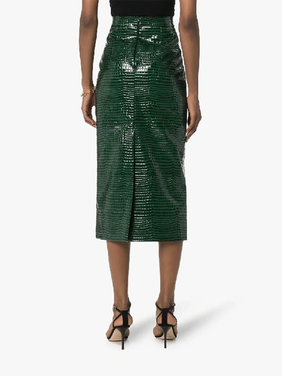 Shop Aleksandre Akhalkatsishvili Crocodile-effect Midi Skirt In Green