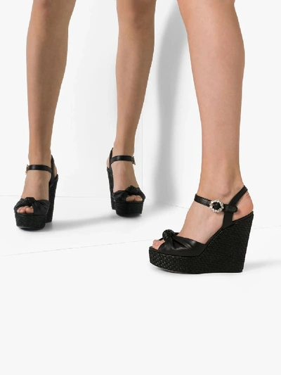 Shop Dolce & Gabbana Black 90 Raffia Wedge Leather Sandals