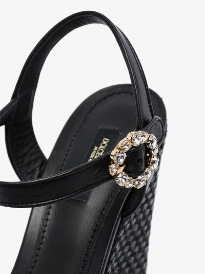 Shop Dolce & Gabbana Black 90 Raffia Wedge Leather Sandals