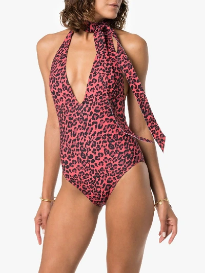 Shop Zimmermann Sculpt V-neck Leopard Print Swimsuit In Red
