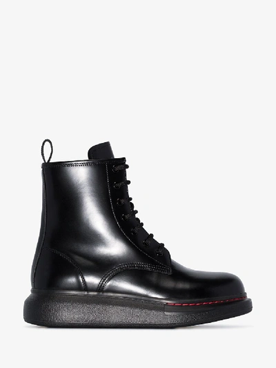 Shop Alexander Mcqueen Black Lace-up Ankle Leather Boots