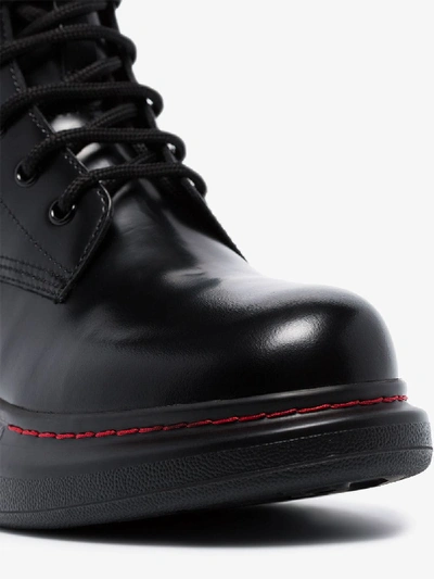 Shop Alexander Mcqueen Black Lace-up Ankle Leather Boots