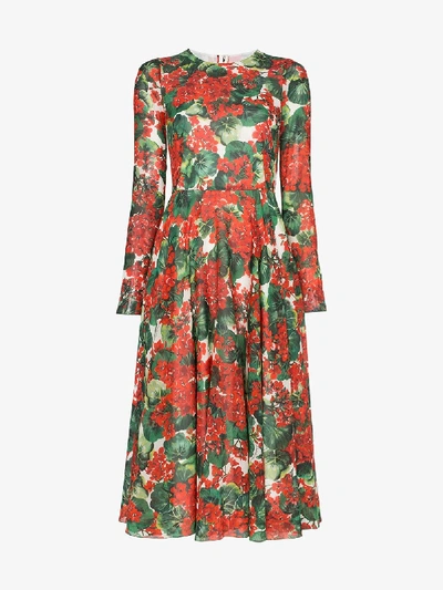 Shop Dolce & Gabbana Floral Print Silk Dress In Red