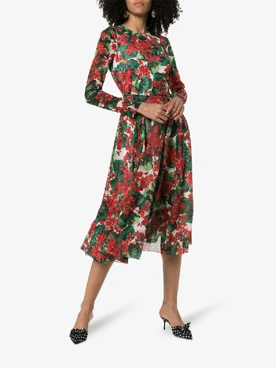 Shop Dolce & Gabbana Floral Print Silk Dress In Red