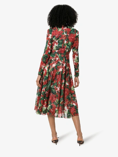 Shop Dolce & Gabbana Floral Print Silk Dress In Red