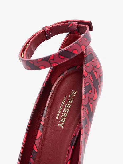 Shop Burberry Red Wiltkin Monogram Print Ankle Strap Pumps In Multicolour