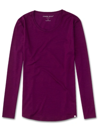 Shop Derek Rose Women's Long Sleeve T-shirt Lara Micro Modal Stretch Berry