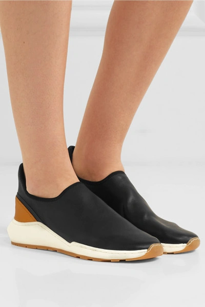 Shop Vince Marlon Leather Slip-on Sneakers In Black