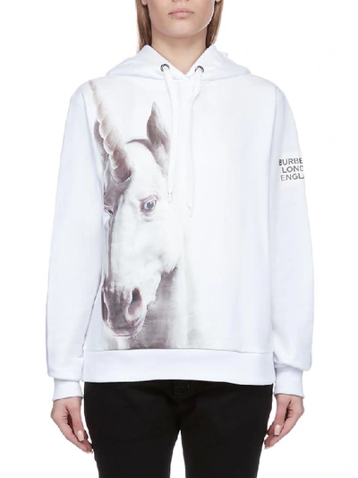 Shop Burberry Unicorn Printed Hoodie In White