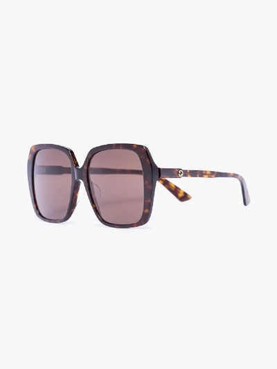 Shop Gucci Brown Tortoiseshell Square Sunglasses