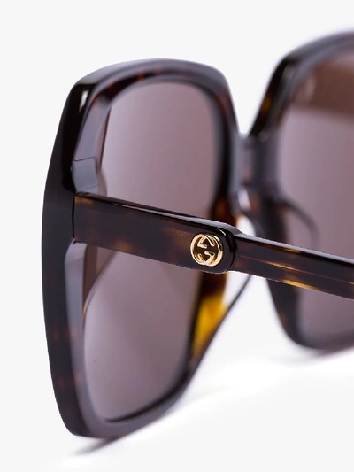 Shop Gucci Brown Tortoiseshell Square Sunglasses