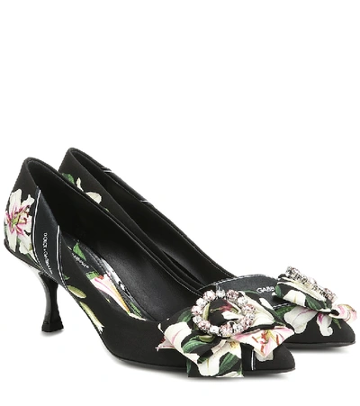 Shop Dolce & Gabbana Floral Canvas Pumps In Black