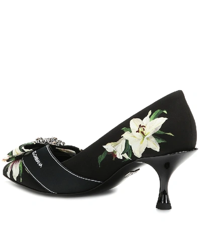 Shop Dolce & Gabbana Floral Canvas Pumps In Black