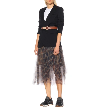 Shop Brunello Cucinelli Printed Tulle Midi Skirt In Brown