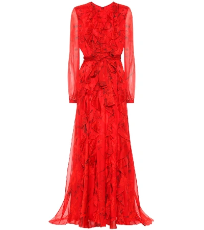 Shop Valentino Printed Silk-chiffon Gown In Red