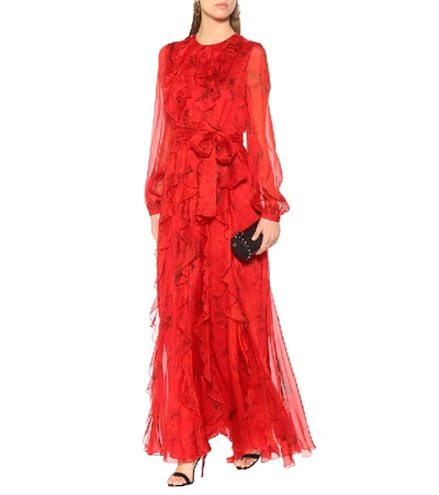 Shop Valentino Printed Silk-chiffon Gown In Red